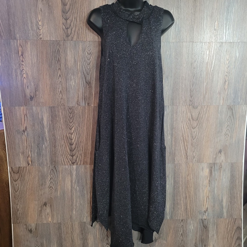 Cynthia Ashby Asymmetric Hem Dress Sz S Black Speckled Bleach Splatter Lagen Art
